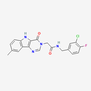 molecular formula C20H16ClFN4O2 B2993117 N-(3-chloro-4-fluorobenzyl)-2-(8-methyl-4-oxo-4,5-dihydro-3H-pyrimido[5,4-b]indol-3-yl)acetamide CAS No. 1189436-35-8
