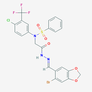 molecular formula C23H16BrClF3N3O5S B299312 N-(2-{2-[(6-bromo-1,3-benzodioxol-5-yl)methylene]hydrazino}-2-oxoethyl)-N-[4-chloro-3-(trifluoromethyl)phenyl]benzenesulfonamide 