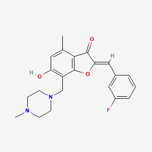 molecular formula C22H23FN2O3 B2993128 (Z)-2-(3-fluorobenzylidene)-6-hydroxy-4-methyl-7-((4-methylpiperazin-1-yl)methyl)benzofuran-3(2H)-one CAS No. 903192-75-6