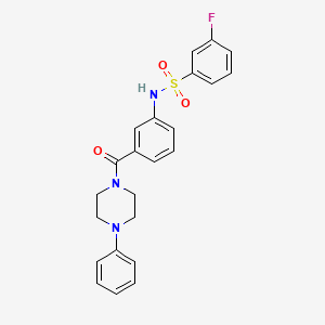 molecular formula C23H22FN3O3S B2993131 3-fluoro-N-(3-(4-phenylpiperazine-1-carbonyl)phenyl)benzenesulfonamide CAS No. 690643-46-0