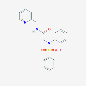 molecular formula C21H20FN3O3S B299314 2-{2-fluoro[(4-methylphenyl)sulfonyl]anilino}-N-(2-pyridinylmethyl)acetamide 