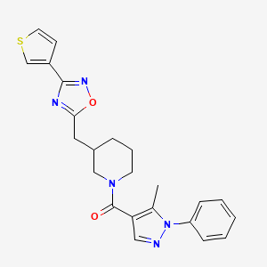 (5-methyl-1-phenyl-1H-pyrazol-4-yl)(3-((3-(thiophen-3-yl)-1,2,4-oxadiazol-5-yl)methyl)piperidin-1-yl)methanone