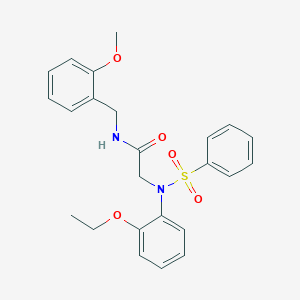 molecular formula C24H26N2O5S B299315 2-[N-(benzenesulfonyl)-2-ethoxyanilino]-N-[(2-methoxyphenyl)methyl]acetamide 