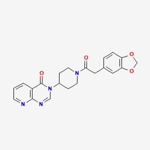 molecular formula C21H20N4O4 B2993151 3-(1-(2-(benzo[d][1,3]dioxol-5-yl)acetyl)piperidin-4-yl)pyrido[2,3-d]pyrimidin-4(3H)-one CAS No. 2034224-59-2