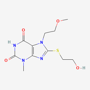 molecular formula C11H16N4O4S B2993153 8-((2-羟乙基)硫)-7-(2-甲氧基乙基)-3-甲基-1H-嘌呤-2,6(3H,7H)-二酮 CAS No. 896675-88-0