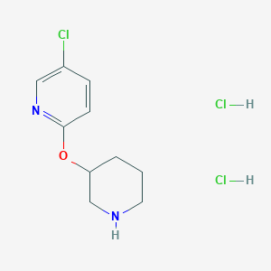 molecular formula C10H15Cl3N2O B2993156 5-chloro-2-(piperidin-3-yloxy)pyridine 2HCl CAS No. 2413886-10-7