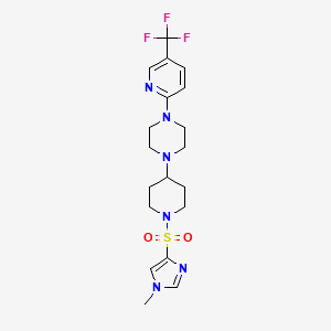 molecular formula C19H25F3N6O2S B2993158 1-{1-[(1-methyl-1H-imidazol-4-yl)sulfonyl]piperidin-4-yl}-4-[5-(trifluoromethyl)pyridin-2-yl]piperazine CAS No. 2097934-30-8