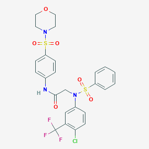molecular formula C25H23ClF3N3O6S2 B299316 2-[4-chloro(phenylsulfonyl)-3-(trifluoromethyl)anilino]-N-[4-(4-morpholinylsulfonyl)phenyl]acetamide 