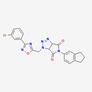 molecular formula C22H17BrN6O3 B2993161 1-((3-(3-bromophenyl)-1,2,4-oxadiazol-5-yl)methyl)-5-(2,3-dihydro-1H-inden-5-yl)-1,6a-dihydropyrrolo[3,4-d][1,2,3]triazole-4,6(3aH,5H)-dione CAS No. 1172862-21-3