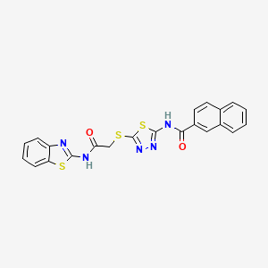 molecular formula C22H15N5O2S3 B2993162 N-(5-((2-(苯并[d]噻唑-2-基氨基)-2-氧代乙基)硫代)-1,3,4-噻二唑-2-基)-2-萘酰胺 CAS No. 391868-63-6