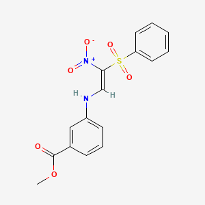 molecular formula C16H14N2O6S B2993176 Methyl 3-{[2-nitro-2-(phenylsulfonyl)vinyl]amino}benzenecarboxylate CAS No. 477864-69-0