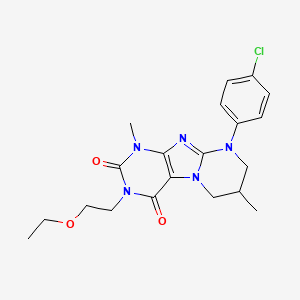 molecular formula C20H24ClN5O3 B2993209 9-(4-chlorophenyl)-3-(2-ethoxyethyl)-1,7-dimethyl-6,7,8,9-tetrahydropyrimido[2,1-f]purine-2,4(1H,3H)-dione CAS No. 876151-60-9