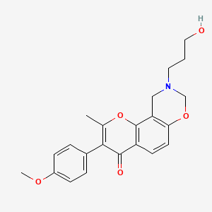 molecular formula C22H23NO5 B2993213 9-(3-hydroxypropyl)-3-(4-methoxyphenyl)-2-methyl-9,10-dihydrochromeno[8,7-e][1,3]oxazin-4(8H)-one CAS No. 1010923-22-4