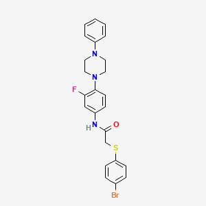 molecular formula C24H23BrFN3OS B2993215 2-[(4-溴苯基)硫代]-N-[3-氟-4-(4-苯基哌嗪基)苯基]乙酰胺 CAS No. 866136-81-4