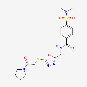 molecular formula C18H23N5O5S2 B2993219 4-(N,N-dimethylsulfamoyl)-N-((5-((2-oxo-2-(pyrrolidin-1-yl)ethyl)thio)-1,3,4-oxadiazol-2-yl)methyl)benzamide CAS No. 872621-83-5