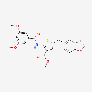molecular formula C24H23NO7S B2993243 Methyl 5-(benzo[d][1,3]dioxol-5-ylmethyl)-2-(3,5-dimethoxybenzamido)-4-methylthiophene-3-carboxylate CAS No. 476366-40-2