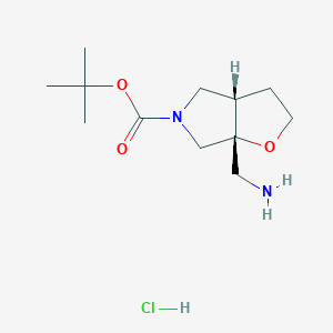 molecular formula C12H23ClN2O3 B2993252 Tert-butyl (3aS,6aR)-6a-(aminomethyl)-3,3a,4,6-tetrahydro-2H-furo[2,3-c]pyrrole-5-carboxylate;hydrochloride CAS No. 2580114-67-4