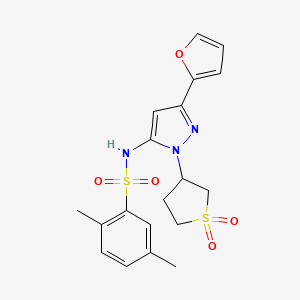 molecular formula C19H21N3O5S2 B2993258 N-(1-(1,1-dioxidotetrahydrothiophen-3-yl)-3-(furan-2-yl)-1H-pyrazol-5-yl)-2,5-dimethylbenzenesulfonamide CAS No. 1170277-75-4