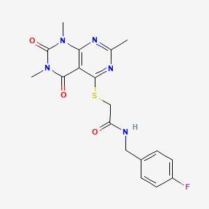 molecular formula C18H18FN5O3S B2993261 N-(4-fluorobenzyl)-2-((2,6,8-trimethyl-5,7-dioxo-5,6,7,8-tetrahydropyrimido[4,5-d]pyrimidin-4-yl)thio)acetamide CAS No. 852168-40-2