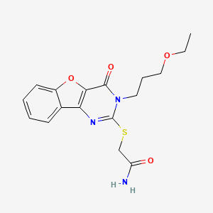 molecular formula C17H19N3O4S B2993263 2-[[3-(3-Ethoxypropyl)-4-oxo-[1]benzofuro[3,2-d]pyrimidin-2-yl]sulfanyl]acetamide CAS No. 866894-81-7