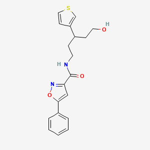 molecular formula C19H20N2O3S B2993265 N-(5-hydroxy-3-(thiophen-3-yl)pentyl)-5-phenylisoxazole-3-carboxamide CAS No. 2034482-03-4