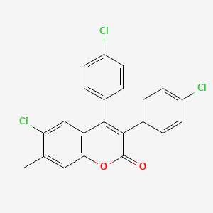 molecular formula C22H13Cl3O2 B2993269 6-Chloro-3,4-bis(4-chlorophenyl)-7-methylchromen-2-one CAS No. 263364-76-7