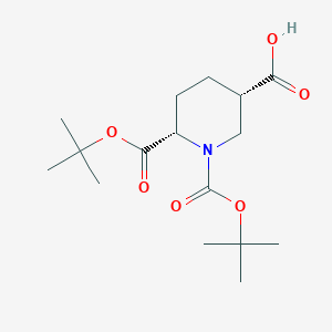 molecular formula C16H27NO6 B2993271 rac-(3R,6R)-1,6-bis[(tert-butoxy)carbonyl]piperidine-3-carboxylic acid, cis CAS No. 1251728-74-1