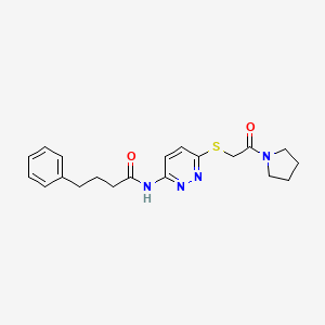 molecular formula C20H24N4O2S B2993272 N-(6-((2-oxo-2-(吡咯烷-1-基)乙基)硫代)嘧啶-3-基)-4-苯基丁酰胺 CAS No. 1021225-74-0