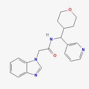 molecular formula C20H22N4O2 B2993279 2-(1H-苯并[d]咪唑-1-基)-N-(吡啶-3-基(四氢-2H-吡喃-4-基)甲基)乙酰胺 CAS No. 2034259-33-9