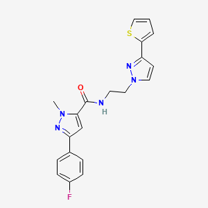 molecular formula C20H18FN5OS B2993284 3-(4-氟苯基)-1-甲基-N-(2-(3-(噻吩-2-基)-1H-吡唑-1-基)乙基)-1H-吡唑-5-甲酰胺 CAS No. 1448130-59-3