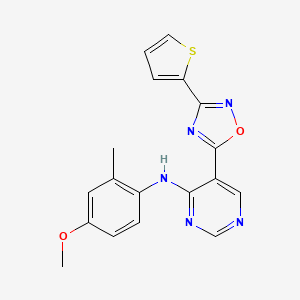 molecular formula C18H15N5O2S B2993293 N-(4-methoxy-2-methylphenyl)-5-(3-(thiophen-2-yl)-1,2,4-oxadiazol-5-yl)pyrimidin-4-amine CAS No. 2034387-29-4