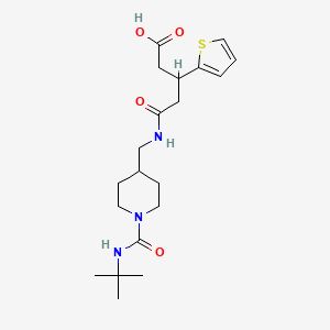 molecular formula C20H31N3O4S B2993295 5-(((1-(Tert-butylcarbamoyl)piperidin-4-yl)methyl)amino)-5-oxo-3-(thiophen-2-yl)pentanoic acid CAS No. 1428355-22-9