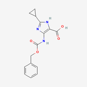 molecular formula C15H15N3O4 B2993299 2-Cyclopropyl-4-(phenylmethoxycarbonylamino)-1H-imidazole-5-carboxylic acid CAS No. 2287300-29-0