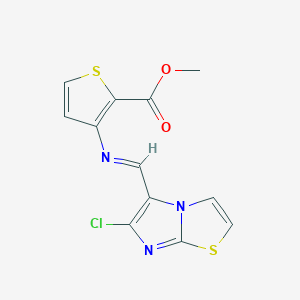 molecular formula C12H8ClN3O2S2 B2993310 Methyl 3-{[(6-chloroimidazo[2,1-b][1,3]thiazol-5-yl)methylene]amino}-2-thiophenecarboxylate CAS No. 477852-18-9