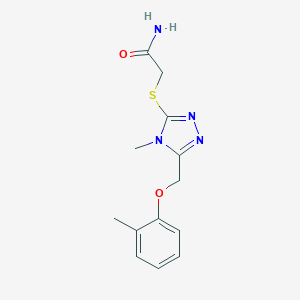 molecular formula C13H16N4O2S B299332 2-({4-methyl-5-[(2-methylphenoxy)methyl]-4H-1,2,4-triazol-3-yl}sulfanyl)acetamide 