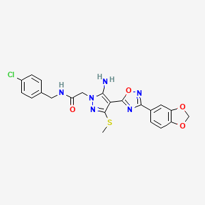 molecular formula C22H19ClN6O4S B2993334 2-[5-amino-4-[3-(1,3-benzodioxol-5-yl)-1,2,4-oxadiazol-5-yl]-3-(methylthio)-1H-pyrazol-1-yl]-N-(4-chlorobenzyl)acetamide CAS No. 1019098-70-4