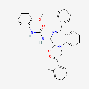 N-(2,5-diaza-2-(2-(2-methylphenyl)-2-oxoethyl)-3-oxo-6-phenylbicyclo[5.4.0]undeca-1(7),5,8,10-tetraen-4-yl)((2-methoxy-5-methylphenyl)amino)formamide