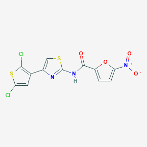 molecular formula C12H5Cl2N3O4S2 B2993366 N-[4-(2,5-dichlorothiophen-3-yl)-1,3-thiazol-2-yl]-5-nitrofuran-2-carboxamide CAS No. 477546-27-3