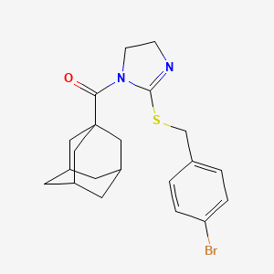molecular formula C21H25BrN2OS B2993377 1-Adamantyl-[2-[(4-bromophenyl)methylsulfanyl]-4,5-dihydroimidazol-1-yl]methanone CAS No. 851800-39-0