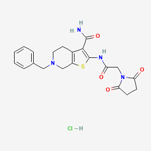molecular formula C21H23ClN4O4S B2993378 6-苄基-2-(2-(2,5-二氧代吡咯烷-1-基)乙酰氨基)-4,5,6,7-四氢噻吩并[2,3-c]吡啶-3-甲酰胺盐酸盐 CAS No. 1216415-08-5