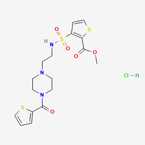 molecular formula C17H22ClN3O5S3 B2993384 3-(N-(2-(4-(噻吩-2-羰基)哌嗪-1-基)乙基)磺酰胺基)噻吩-2-甲酸甲酯盐酸盐 CAS No. 1351588-23-2