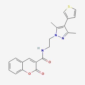 molecular formula C21H19N3O3S B2993412 N-(2-(3,5-二甲基-4-(噻吩-3-基)-1H-吡唑-1-基)乙基)-2-氧代-2H-色烯-3-甲酰胺 CAS No. 2034556-45-9