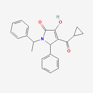 molecular formula C22H21NO3 B2993421 4-(Cyclopropylcarbonyl)-3-hydroxy-5-phenyl-1-(phenylethyl)-3-pyrrolin-2-one CAS No. 1017657-58-7