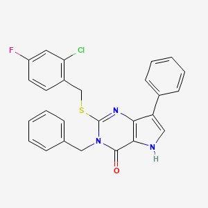 molecular formula C26H19ClFN3OS B2993433 3-benzyl-2-((2-chloro-4-fluorobenzyl)thio)-7-phenyl-3H-pyrrolo[3,2-d]pyrimidin-4(5H)-one CAS No. 2034490-60-1