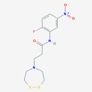 molecular formula C13H16FN3O3S2 B2993437 3-(1,2,5-Dithiazepan-5-yl)-N-(2-fluoro-5-nitrophenyl)propanamide CAS No. 2196533-63-6