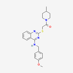 molecular formula C24H28N4O2S B2993463 2-[4-[(4-Methoxyphenyl)methylamino]quinazolin-2-yl]sulfanyl-1-(4-methylpiperidin-1-yl)ethanone CAS No. 688355-48-8