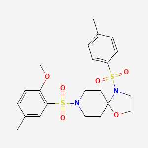 molecular formula C22H28N2O6S2 B2993474 8-((2-Methoxy-5-methylphenyl)sulfonyl)-4-tosyl-1-oxa-4,8-diazaspiro[4.5]decane CAS No. 898452-91-0