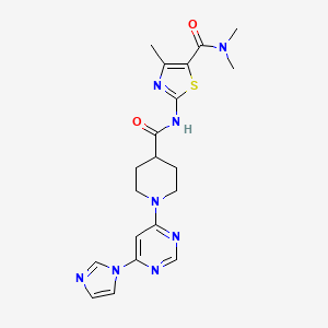 molecular formula C20H24N8O2S B2993480 2-(1-(6-(1H-imidazol-1-yl)pyrimidin-4-yl)piperidine-4-carboxamido)-N,N,4-trimethylthiazole-5-carboxamide CAS No. 1351617-77-0