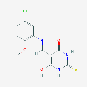molecular formula C12H10ClN3O3S B2993482 5-(((5-chloro-2-methoxyphenyl)amino)methylene)-2-thioxodihydropyrimidine-4,6(1H,5H)-dione CAS No. 1021229-04-8