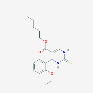 molecular formula C20H28N2O3S B2993483 己基 4-(2-乙氧基苯基)-6-甲基-2-硫代-1,2,3,4-四氢嘧啶-5-羧酸盐 CAS No. 295344-02-4